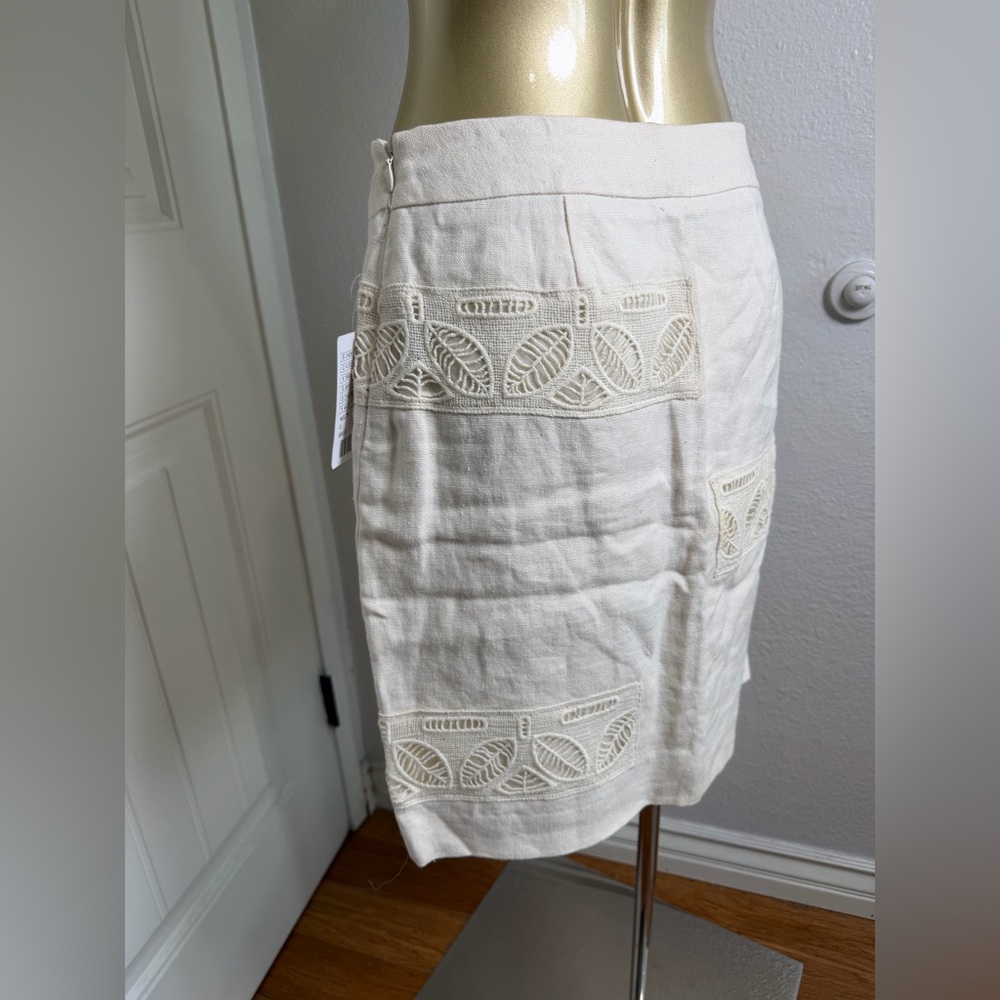 Anthropologie Moulinette Soeurs Bonsai Breeze Linen Leaf Ivory Skirt Size 0 - Picture 5 of 10